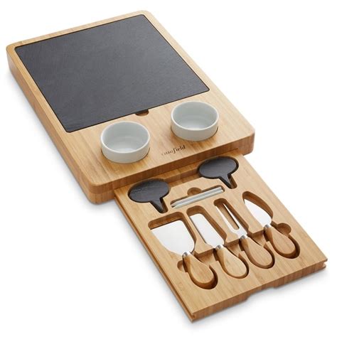 Bamboo Cheese Board Gift Set With Slate Tray, 4 Knives, 2 Dip ... - Wayfair