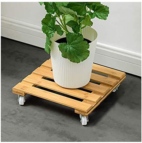 Bamboo Plant Stand With Wheels Movable Mover Flower Pot for …