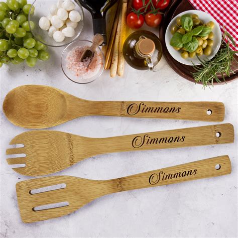 Bamboo cooking utensil set engraved, kitchen spatula set burn …