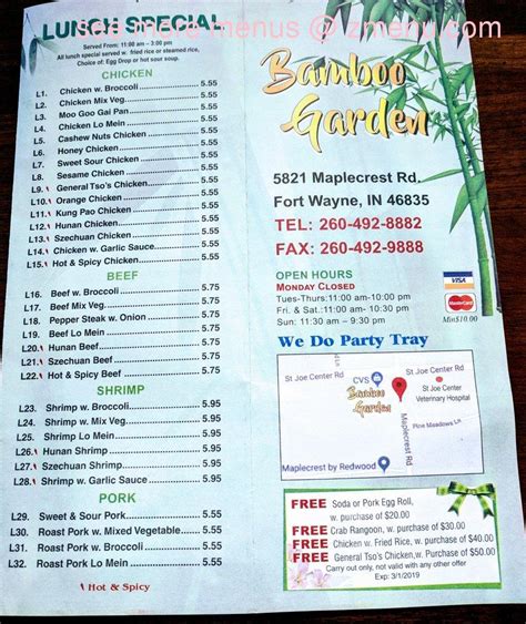 Feb 9, 2021 · Bamboo Garden Restaurant menu; Bambo