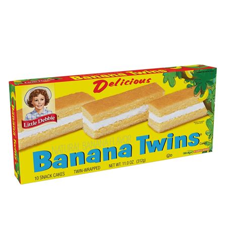 Banana twins discontinued. Preheat oven to 350°F. Spray a 15 x 10 x 1-inch pan with nonstick baking spray. 1. Beat butter and sugar until light and creamy. Add eggs and banana extract and mix again until thick and pale yellow. 2. Sift cake flour, baking powder, baking soda, and salt into batter. Pour in buttermilk. 