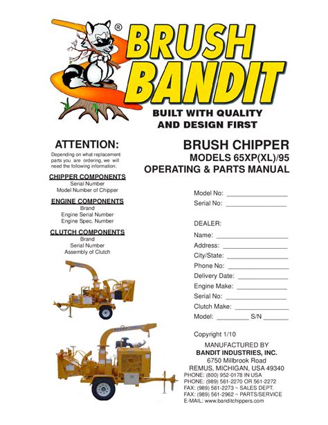 Bandit 65 xl chipper manual del propietario. - Engine service manual for volvo d12d engine.