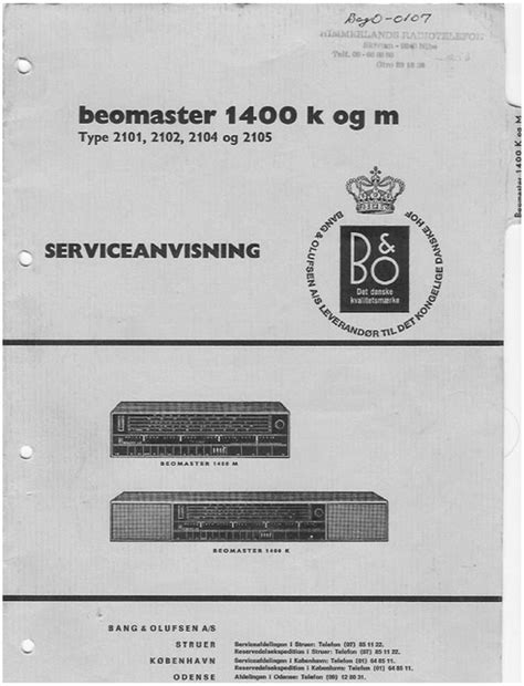 Bang olufsen beomaster 1400 k og m service manual. - Instructions manual choke conversion img midget.