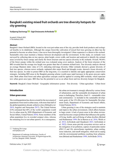 Bangkok’s existing mixed fruit orchards are tree diversity hotspots …