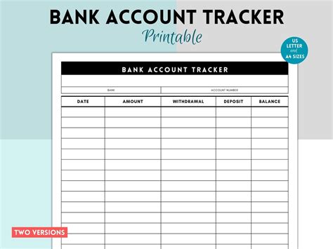 Bank Account Tracker Printables by Design