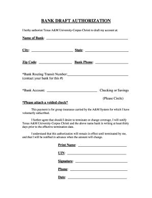 Bank Draft Authorization Form