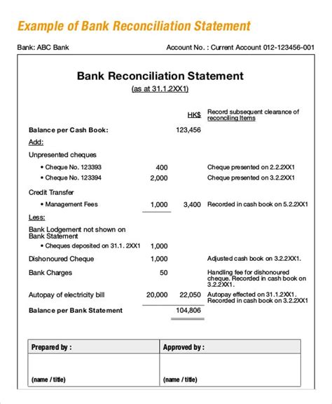 Bank Reconciliation Example 5+ Free Word, PDF Documents Download