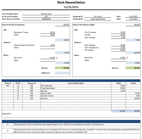 Bank Reconciliation Excel Example Templates At Allbusinesstemplates Com