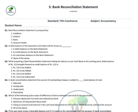 Bank Reconciliation Practice Questions Solutions