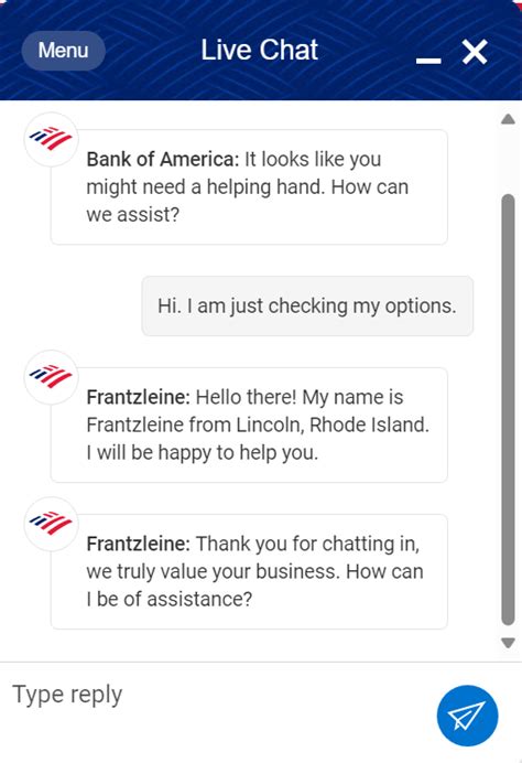 Bank of America Live Chat Customer Service