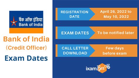 Bank of India (BOI) Credit Officer Exam dates - ixamBee