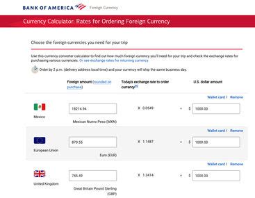 Bank of america currency exchange. .  ...