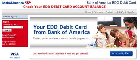 Bank of America Debit Card website: Check your EDD be