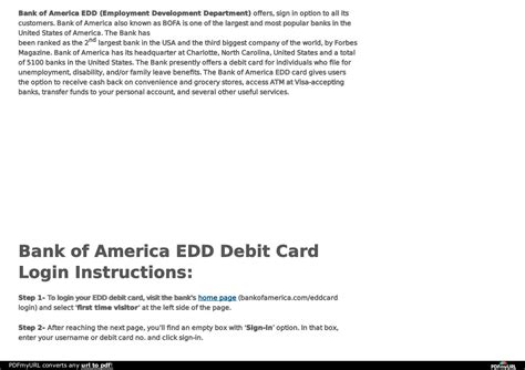 EDD Prepaid Debit Card - Home Page. During the time period of 10:00 PM Eastern Time on 09/30/2023, through 7:00 AM Eastern Time on 10/01/2023, the Bank of America claims system will be undergoing maintenance. As a result, we will not be able to take any claims for unauthorized transactions or errors on your account during that time period. . 