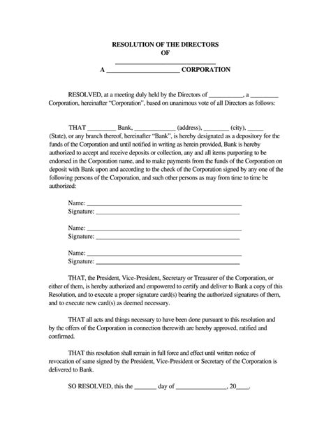 Banking Resolution Form Fill Out and Sign Printable PDF Template