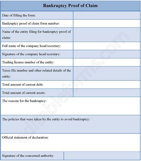 Bankruptcy Proof of Claim Form Free Download
