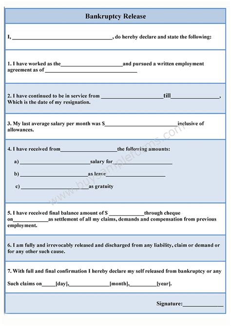 Bankruptcy Release Form Sample Forms