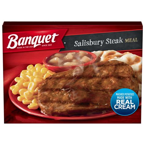 Banquet salisbury steak. Directions. Watch how to make this recipe. For the meat mixture: Combine the ground beef, breadcrumbs, ketchup, dry mustard, Worcestershire sauce, bouillon and some salt and pepper. Knead until ... 