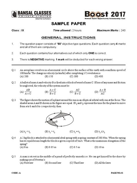 Bansal Classes Question Paper