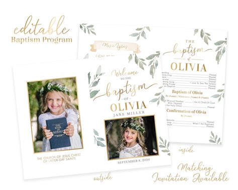 Baptism Program Girl LDS Baptism Program Editable Baptism Program Floral Program Instant