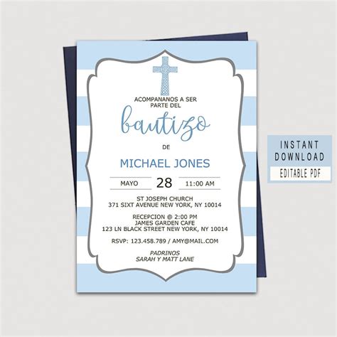 Baptism invitations in Spanish Bautizo Invitations Boy Etsy
