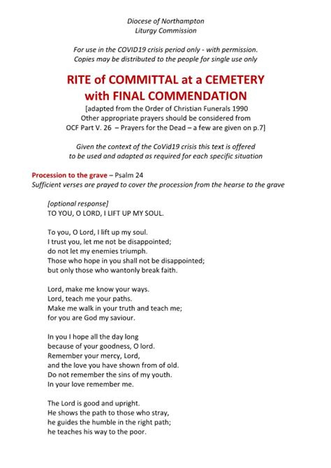 Baptist committal service example.  RITE of COMMITTAL at a CEMETERY with FINAL COMMEN...