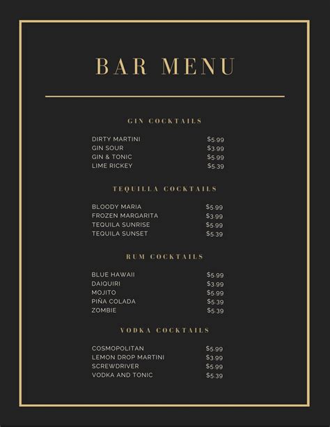 Bar Menu Template Free Awesome 32 Bar Menu Designs Menu template word