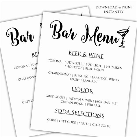 Bar Menu Template Free Awesome Diy Bar Menu Template Printable Bar Menu