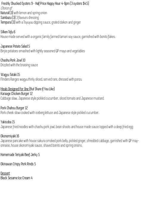 Bar Wa Izakaya - Here is a copy of the menu for you all to.