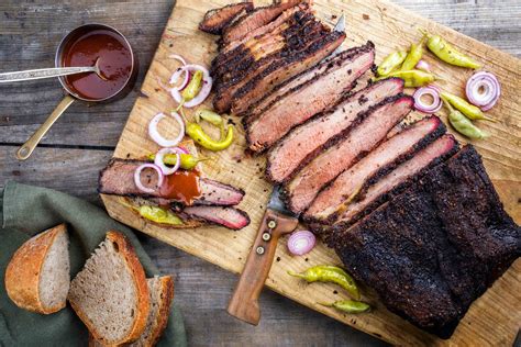 Barbecue brisket. Preheat oven to 160°C (325°F). Place the beef, fat-side down, in a large, deep-sided roasting pan. Add the garlic, onion, bay leaves, thyme, chilli, sugar, peppercorns, water, vinegar and bourbon. Cover with aluminium foil and roast for 4 hours or until tender. Remove the beef from the cooking liquid, discarding the liquid, and allow … 