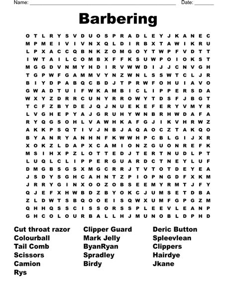 Barbering WordSearch WordMint