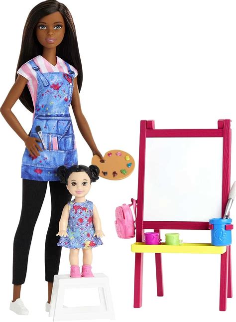 Barbie Art Teacher Playset with Brunette Doll, Toddler Doll, Easel …