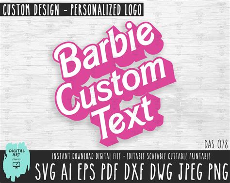 Barbie Style Name/Text Custom Digital Design including Outline Etsy