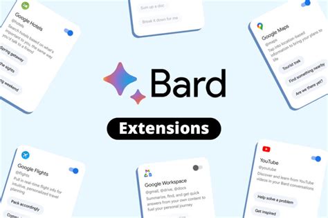 Hoy lanzamos Bard Extensions en inglés, una forma completamente nueva de interactuar y colaborar con Bard. Con Extensions, Bard puede encontrar y mostrarte información relevante desde las herramientas de Google que usas todos los días, como Gmail, Docs, Drive, Maps, YouTube, y Vuelos y Hoteles de Google, incluso cuando la información que .... 