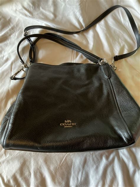 Barely Used COACH HALLIE SHOULDER BAG BLACK PEBBLE …