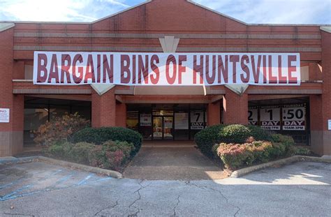 A Bargain Bins of Huntsville is located at 11220 Memorial Pkwy SW suite m, Huntsville, AL 35803 Q What days are Bargain Bins of Huntsville open? A Bargain Bins of Huntsville is open: Wednesday: 12:00 PM - 7:00 PM Thursday: 10:00 AM - 3:00 PM Friday: Closed Saturday: 10:00 AM - 7:00 PM Sunday: 10:00 AM - 7:00 PM Monday: 12:00 PM - 7:00 PM. 