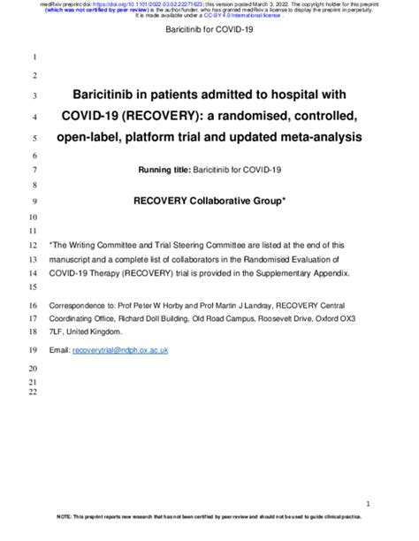 Baricitinib in patients admitted to hospital with COVID-19 (RECOVERY …