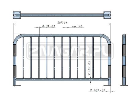 Bariera rurowo-prętowa U-11a - 2000mm na podstawach - biało …