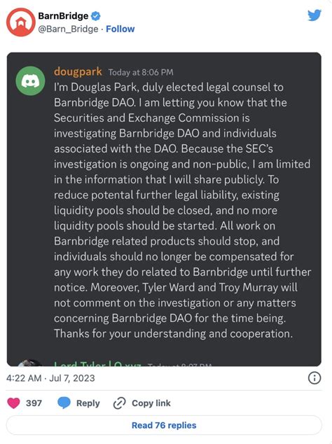 BarnBridge DAO calls halt to all work on DeFi protocol amid SEC probe image 4