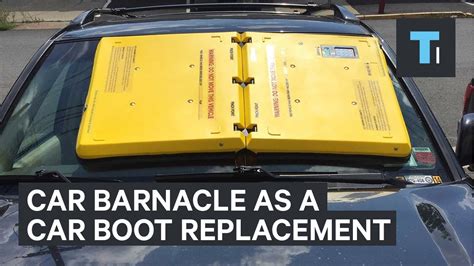 Barnacle on car. The Barnacle is lighter than the solid steel boots that attach to a scofflaw’s vehicle — about 15 pounds vs. 30 or more for the boot, Haney said — and it can be applied more safely and easily. 