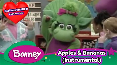 Barney apples and bananas. Usage. Discontinued (Last appearance in Falling for Autumn! Apples and Bananas is a children's song that first appeared in " Rock with Barney ". Another well known version of this song was recorded by Canadian children's musician Raffi Cavoukian. Lyrics. I like to eat, eat, eat, apples and bananas. I like to ate, ate, ate, ay-pples and ba-nay-nays. 