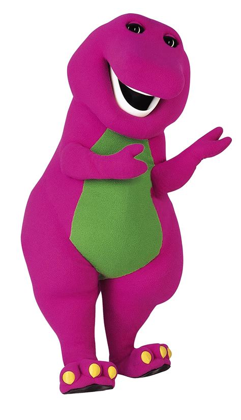 Barney the Dinosaur (born March 26th, 1000) is a two hundred million year (two dinosaur years) old, six-foot tall, purple-and-green plush Tyrannosaurus Rex with a purple body, green tummy, green spots on his back and tail, and yellow fingernails and toenails who comes to life through a child's imagination. He is best known for his friendly, silly, and optimistic attitude as well as his hugs he ... . 