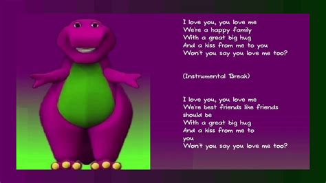 Barney theme song lyrics i love you. Billie Eilish - i love you (Lyrics)Listen to “i love you": https://geo.music.apple.com/us/album/i-love-you/1450695723?i=1450695895&mt=1&app=music&at=1010lMFj... 