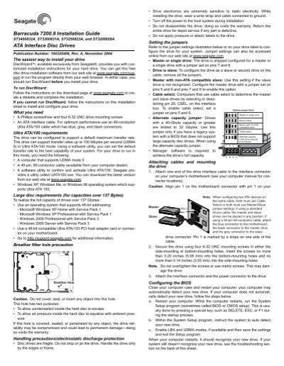 Barracuda 7200.10 Serial ATA Installation Guide Seagate.
