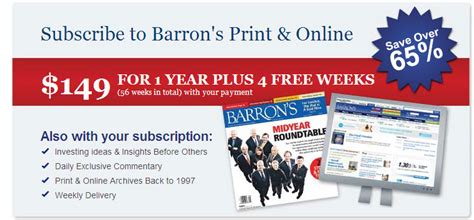 Then $4 every month as long as you’re a student. SUBSCRIBE NOW. Cancel online anytime. Saturday print edition home delivery. Unlimited access to Barrons.com. Barron's mobile and tablet apps. Informative podcasts.. 