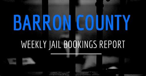 This week's Jail Bookings Report from the Barron County Sheriff's Office. DrydenWire.com. Tuesday, March 12, 2024 | Updated Mar 12, 2024 7:44 am CDT. BARRON COUNTY - DrydenWire has been informed by the Barron County Sheriff's Department the following people were recently booked at the Barron County Jail. Note: The records that are available on .... 