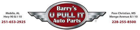 Barry's U Pull It Auto Parts. Used & Rebuilt Auto Parts Automobile Parts & Supplies-Used & Rebuilt-Wholesale & Manufacturers Automobile Parts & Supplies. BBB Rating: A+. Website Directions More Info. 33. YEARS IN BUSINESS. 8. YEARS WITH (228) 254-2681. 8270 Firetower Rd. Pass Christian, MS 39571. OPEN NOW.. 