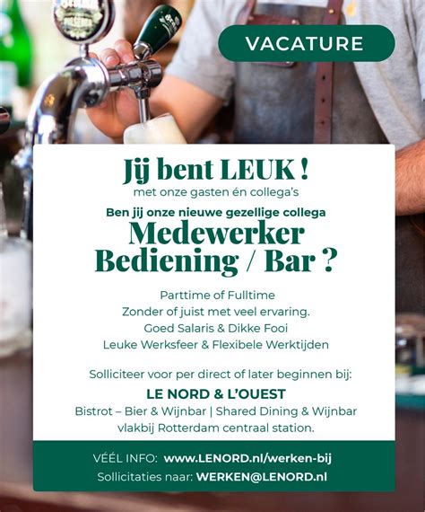 Bartender - vacatures in 3000 Rotterdam - 13 april 2024