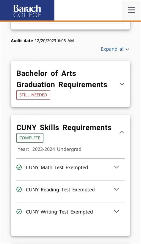 DegreeWorks as tools to assist you in planning your academic path to graduation. You should customize your ... Baruch GPA of 3.2 or higher and a minimum 3.2 average GPA in ACC 3000, ACC 3100, ACC 3200, and ACC 3202 (only grades earned at Baruch count in the calculation). An online application must be. 