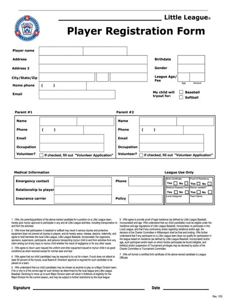 Baseball Registration Form